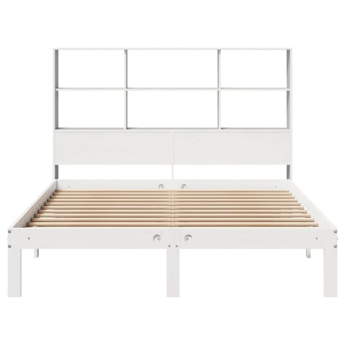 Pat cu bibliotecă fără saltea, alb, 140x190 cm, lemn masiv pin - WALTI WALTI