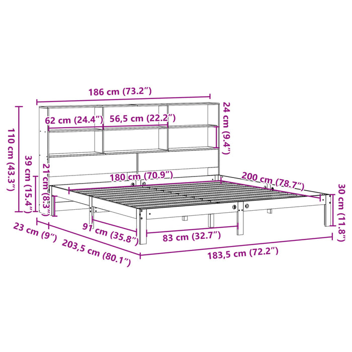 Pat cu bibliotecă fără saltea, 180x200 cm, lemn masiv de pin - WALTI WALTI