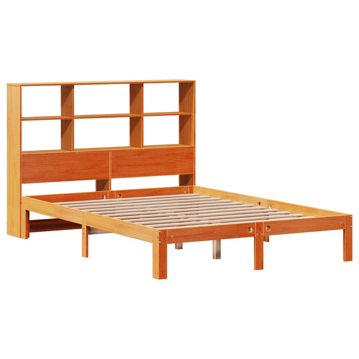 Pat cu bibliotecă fără saltea, maro, 120x190 cm, lemn masiv pin WALTI