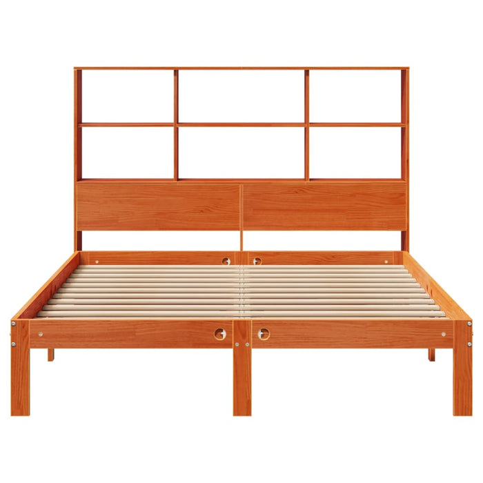 Pat cu bibliotecă fără saltea, maro, 120x190 cm, lemn masiv pin WALTI