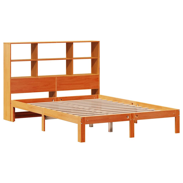 Pat cu bibliotecă fără saltea maro 135x190 cm lemn masiv de pin - WALTI WALTI