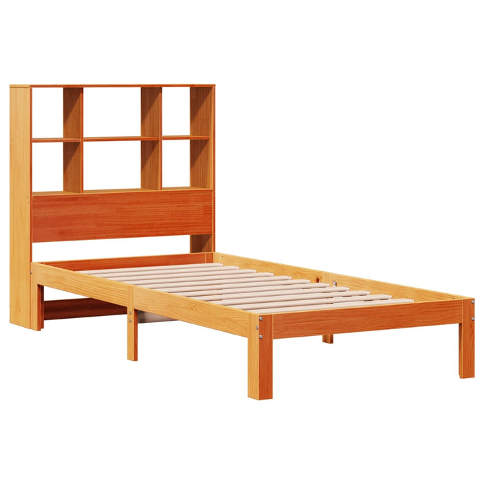 Pat cu bibliotecă fără saltea, maro, 100x200 cm, lemn masiv pin - WALTI WALTI