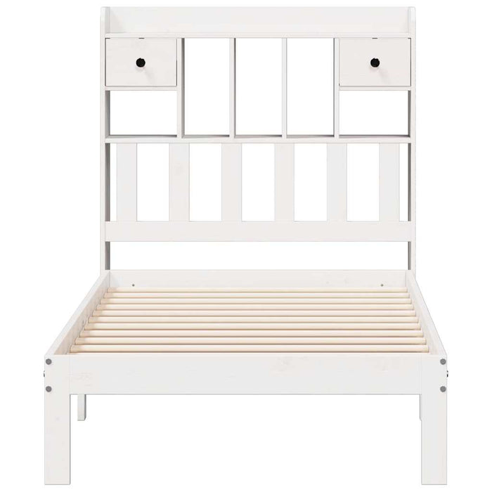 Pat cu bibliotecă fără saltea, alb, 75x190 cm, lemn masiv pin WALTI