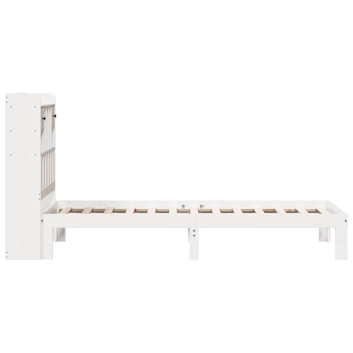 Pat cu bibliotecă fără saltea, alb, 75x190 cm, lemn masiv pin WALTI