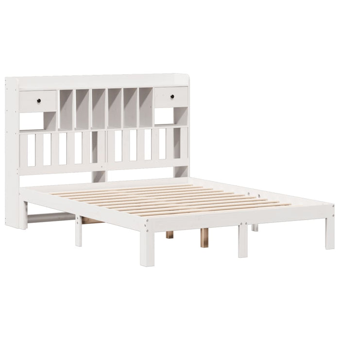 Pat cu bibliotecă fără saltea, alb, 135x190 cm, lemn masiv pin WALTI