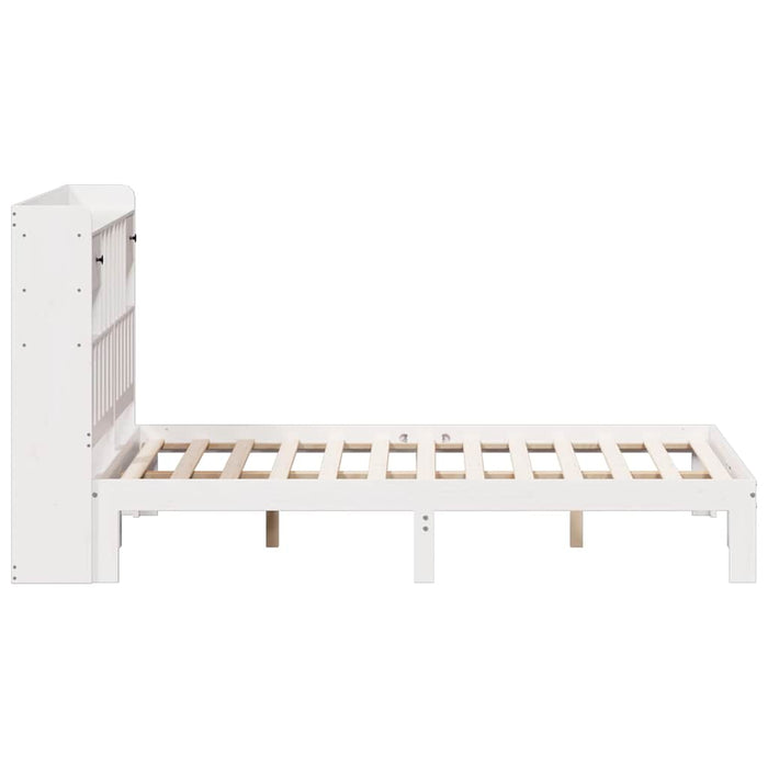 Pat cu bibliotecă fără saltea, alb, 135x190 cm, lemn masiv pin WALTI