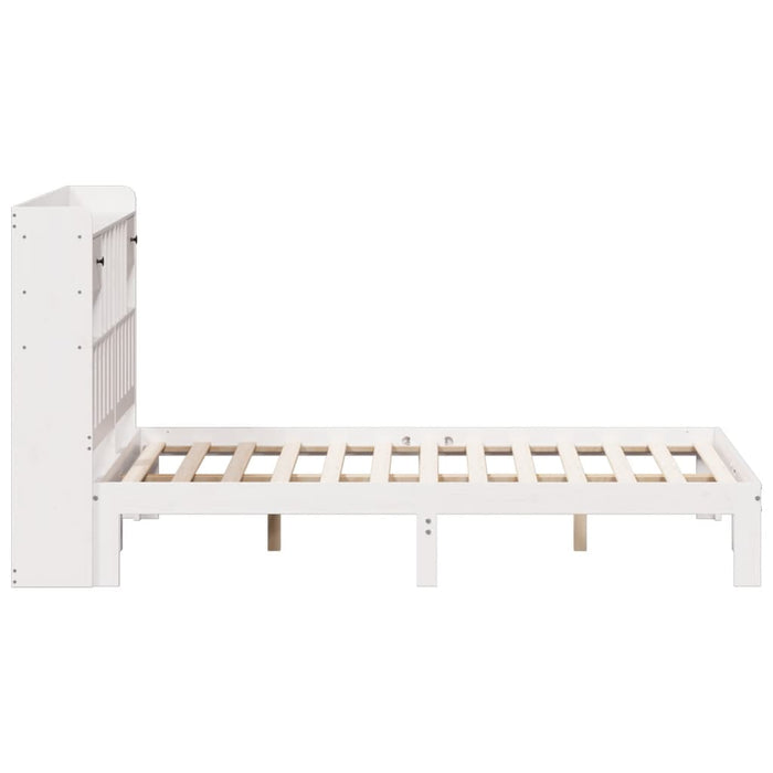 Pat cu bibliotecă fără saltea, alb, 140x190 cm, lemn masiv pin - WALTI WALTI