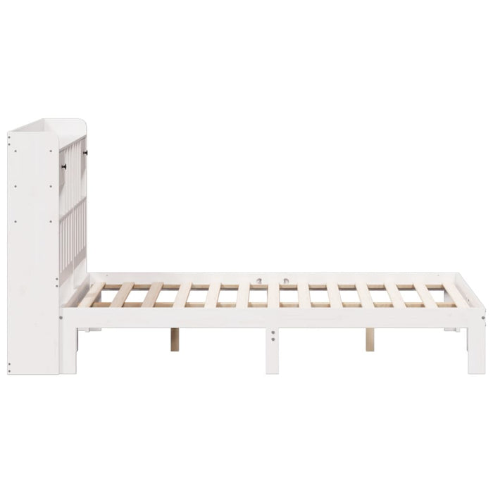 Pat cu bibliotecă fără saltea, alb, 150x200 cm, lemn masiv pin - WALTI WALTI