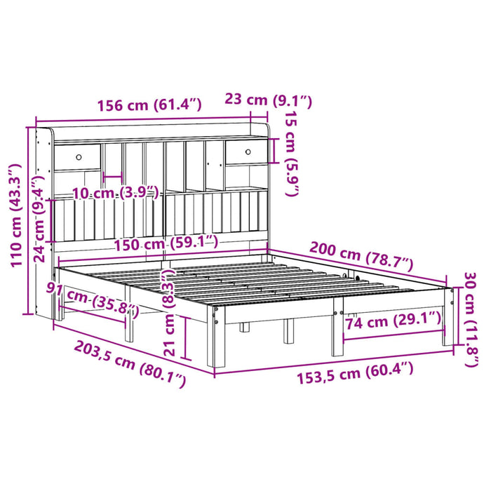 Pat cu bibliotecă fără saltea, alb, 150x200 cm, lemn masiv pin - WALTI WALTI