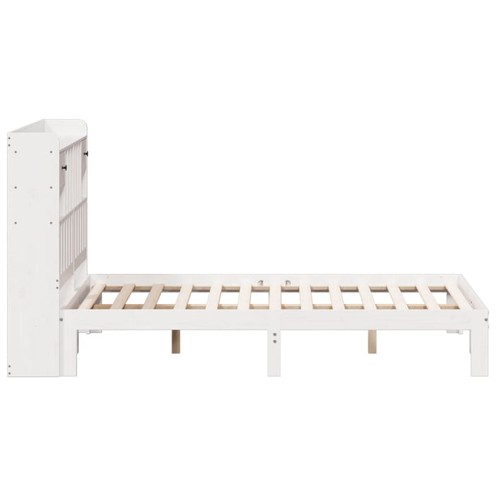 Pat cu bibliotecă fără saltea, alb, 160x200 cm, lemn masiv pin - WALTI WALTI