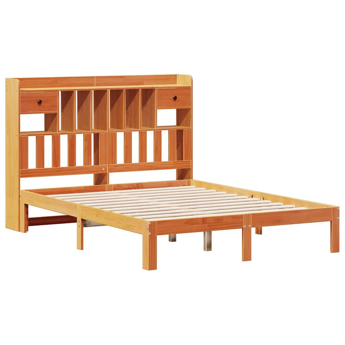 Pat cu bibliotecă fără saltea maro 135x190 cm lemn masiv de pin - WALTI WALTI