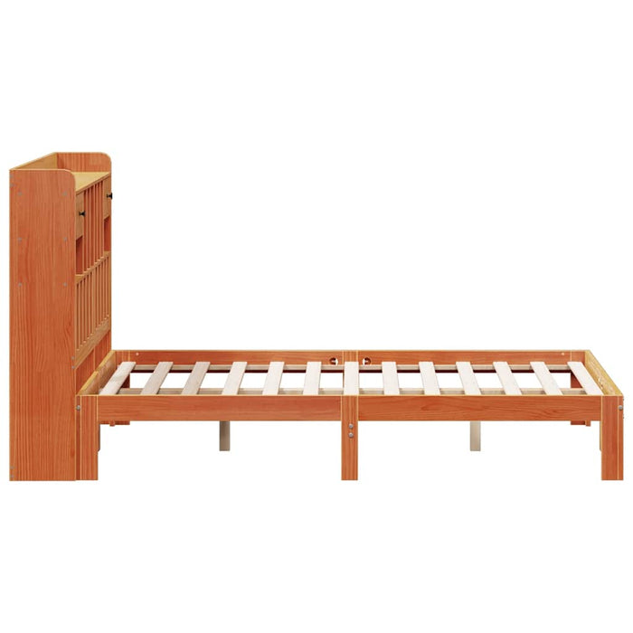 Pat cu bibliotecă fără saltea maro 135x190 cm lemn masiv de pin - WALTI WALTI
