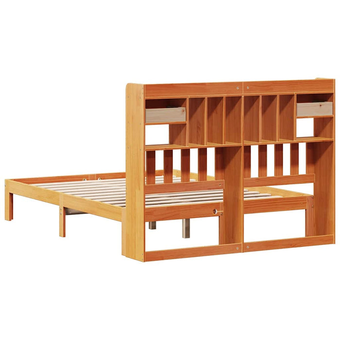 Pat cu bibliotecă fără saltea maro 135x190 cm lemn masiv de pin - WALTI WALTI