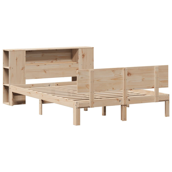 Pat cu bibliotecă fără saltea, 135x190 cm, lemn masiv de pin WALTI