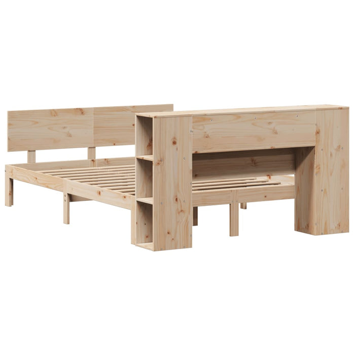 Pat cu bibliotecă fără saltea, 135x190 cm, lemn masiv de pin WALTI