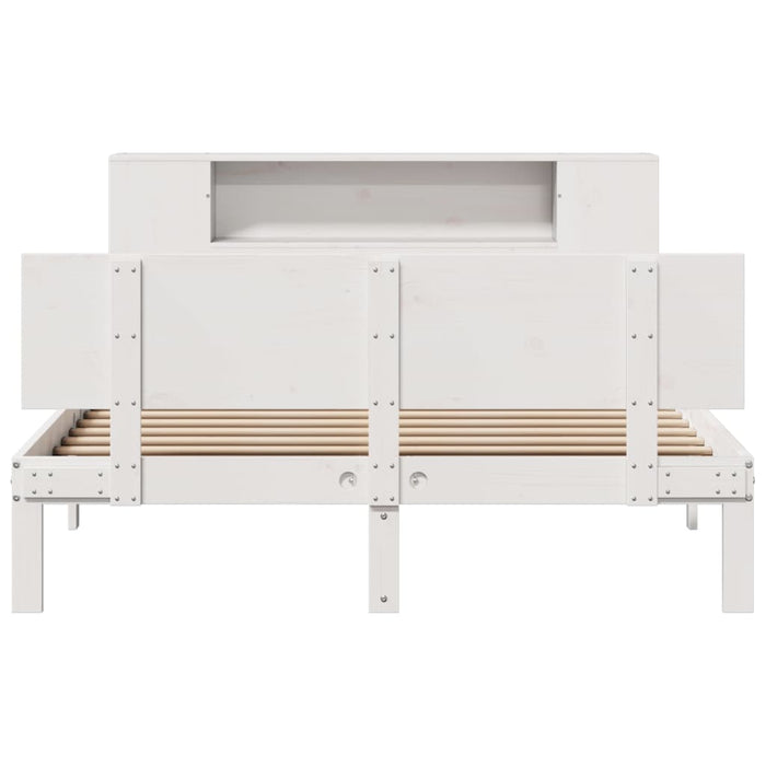 Pat cu bibliotecă fără saltea, alb, 135x190 cm, lemn masiv pin WALTI