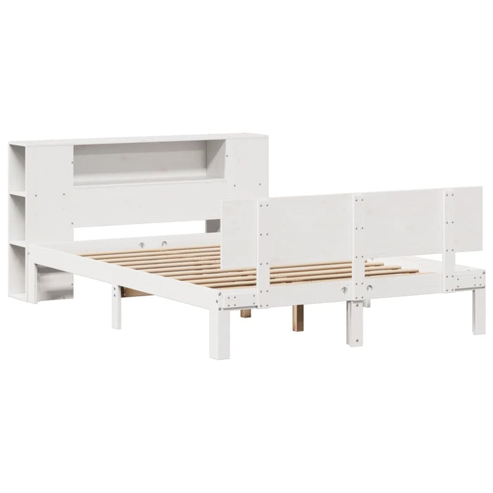Pat cu bibliotecă fără saltea, alb, 140x190 cm, lemn masiv pin WALTI