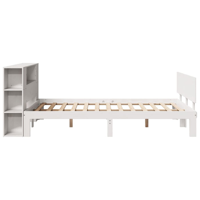 Pat cu bibliotecă fără saltea, alb, 140x190 cm, lemn masiv pin WALTI
