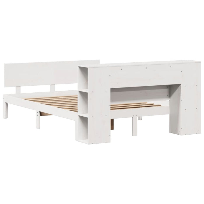 Pat cu bibliotecă fără saltea, alb, 140x190 cm, lemn masiv pin WALTI