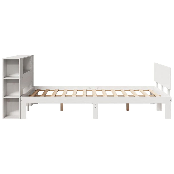 Pat cu bibliotecă fără saltea, alb, 150x200 cm, lemn masiv pin - WALTI WALTI