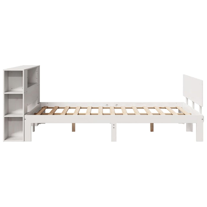 Pat cu bibliotecă fără saltea, alb, 160x200 cm, lemn masiv pin WALTI