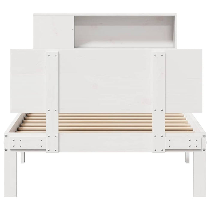 Pat cu bibliotecă fără saltea, alb, 75x190 cm, lemn masiv pin WALTI