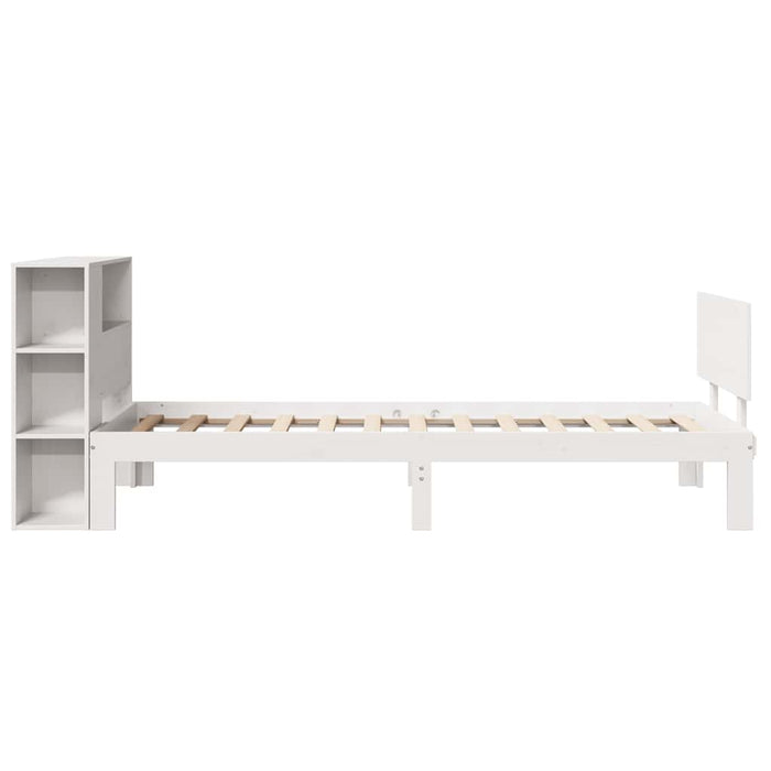 Pat cu bibliotecă fără saltea, alb, 75x190 cm, lemn masiv pin WALTI