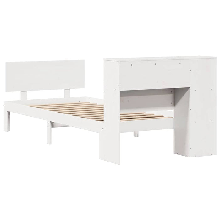 Pat cu bibliotecă fără saltea, alb, 75x190 cm, lemn masiv pin WALTI