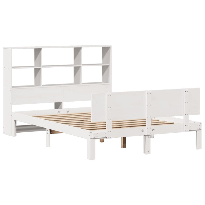 Pat cu bibliotecă fără saltea, alb, 140x200 cm, lemn masiv pin - WALTI WALTI