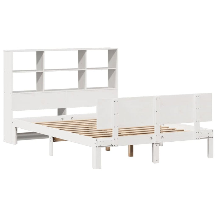 Pat cu bibliotecă fără saltea, alb, 160x200 cm, lemn masiv pin WALTI