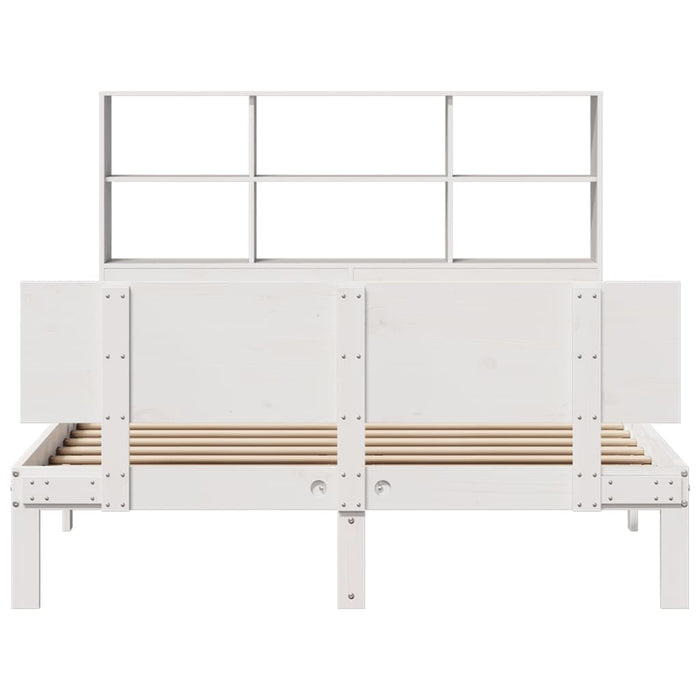 Pat cu bibliotecă fără saltea, alb, 160x200 cm, lemn masiv pin WALTI