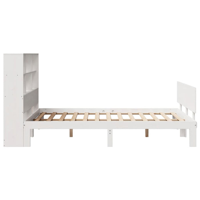 Pat cu bibliotecă fără saltea, alb, 160x200 cm, lemn masiv pin WALTI