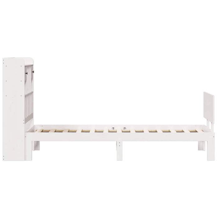 Pat cu bibliotecă fără saltea, alb, 75x190 cm, lemn masiv pin WALTI
