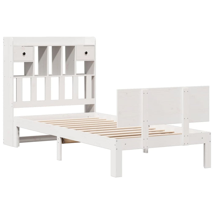 Pat cu bibliotecă fără saltea, alb, 90x190 cm, lemn masiv pin WALTI