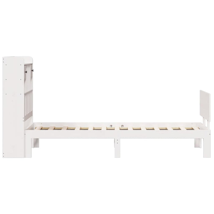Pat cu bibliotecă fără saltea, alb, 90x190 cm, lemn masiv pin WALTI