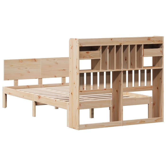Pat cu bibliotecă fără saltea, 135x190 cm, lemn masiv de pin WALTI