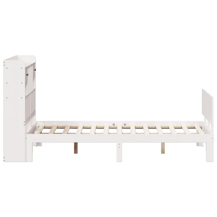 Pat cu bibliotecă fără saltea, alb, 135x190 cm, lemn masiv pin WALTI