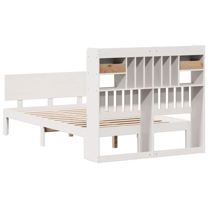 Pat cu bibliotecă fără saltea, alb, 135x190 cm, lemn masiv pin WALTI