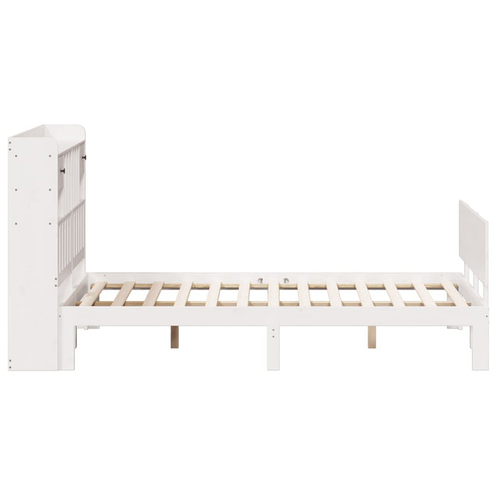 Pat cu bibliotecă fără saltea, alb, 140x190 cm, lemn masiv pin WALTI