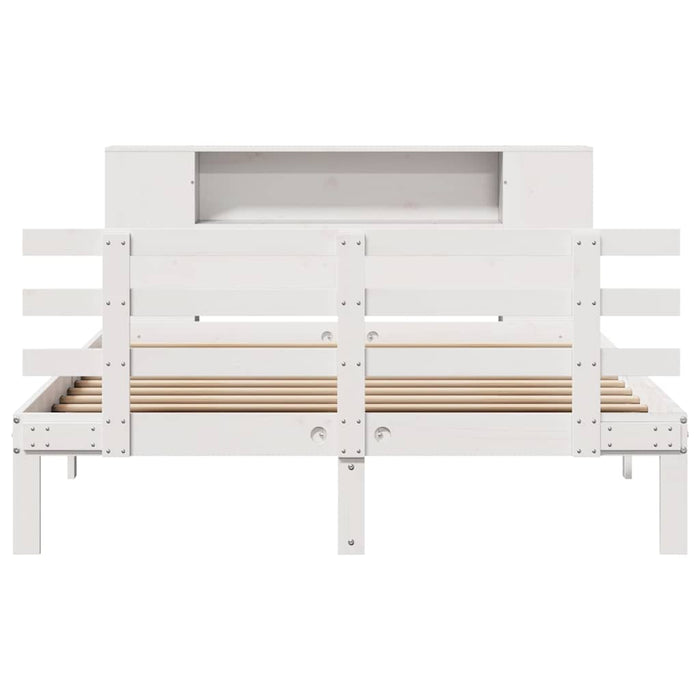 Pat cu bibliotecă fără saltea, alb, 135x190 cm, lemn masiv pin - WALTI WALTI