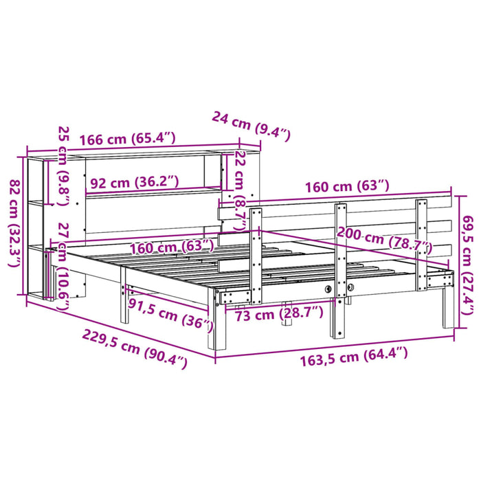 Pat bibliotecă fără saltea, alb, 160x200 cm, lemn masiv de pin - WALTI WALTI