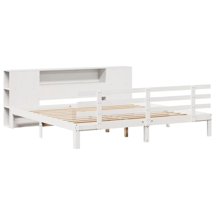 Pat cu bibliotecă fără saltea, alb, 200x200 cm, lemn masiv pin - WALTI WALTI
