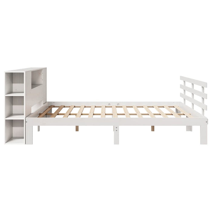 Pat cu bibliotecă fără saltea, alb, 200x200 cm, lemn masiv pin - WALTI WALTI