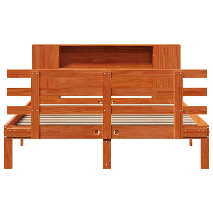 Pat cu bibliotecă fără saltea maro 140x190 cm lemn masiv de pin - WALTI WALTI