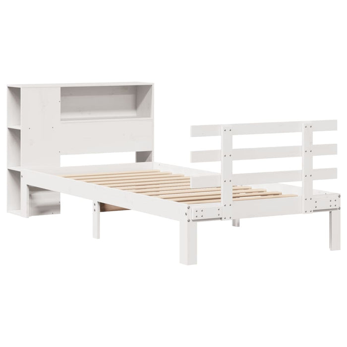 Pat cu bibliotecă fără saltea, alb, 75x190 cm, lemn masiv pin - WALTI WALTI