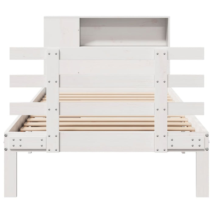 Pat cu bibliotecă fără saltea, alb, 75x190 cm, lemn masiv pin - WALTI WALTI