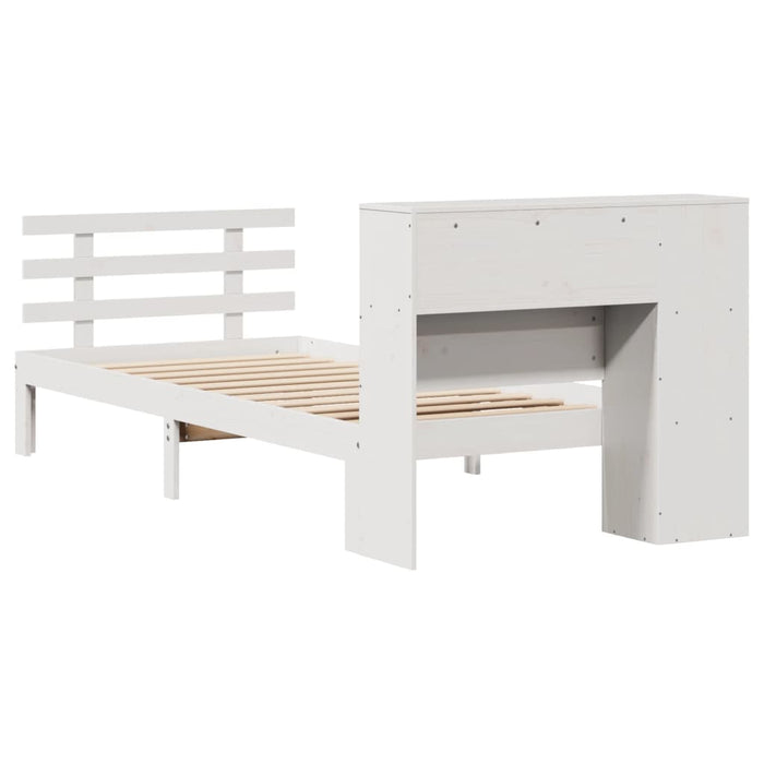 Pat cu bibliotecă fără saltea, alb, 75x190 cm, lemn masiv pin - WALTI WALTI