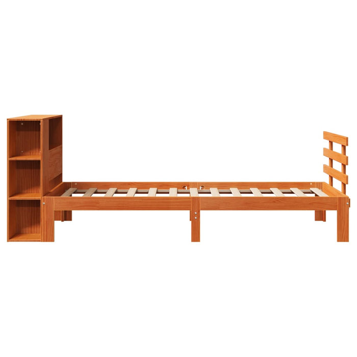 Pat cu bibliotecă fără saltea, maro, 100x200 cm, lemn masiv pin - WALTI WALTI