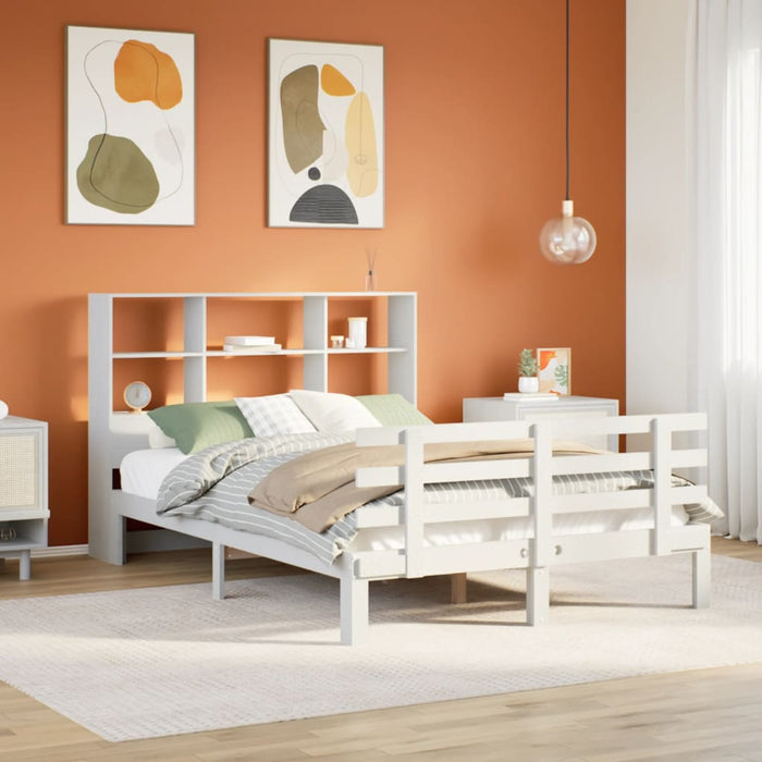 Pat cu bibliotecă fără saltea, alb, 160x200 cm, lemn masiv pin - WALTI WALTI