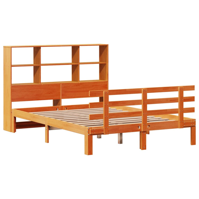 Pat cu bibliotecă fără saltea maro 140x190 cm lemn masiv de pin WALTI